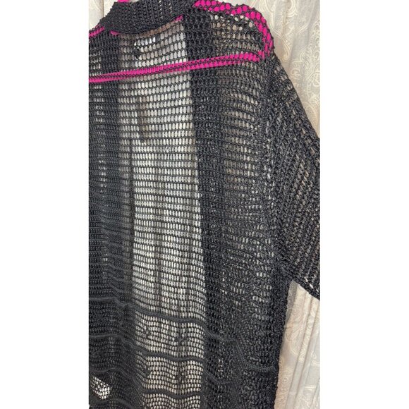 RALPH LAUREN XL Women's Pointelle Knit Linen Blend Cardigan $245 Fringe Black - Picture 12 of 15